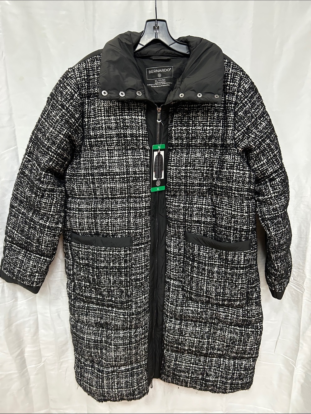 Bernardo Black & White Tweed Quilted Puffer Coat
